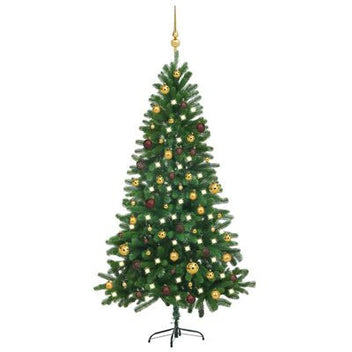 Tekojoulukuusi LED-valoilla ja palloilla vihreä 180 cm