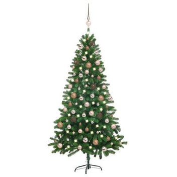 Tekojoulukuusi LED-valoilla ja palloilla vihreä 180 cm