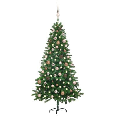Konstgjord julgran med LED-ljus och julgranskulor, grön, 180 cm