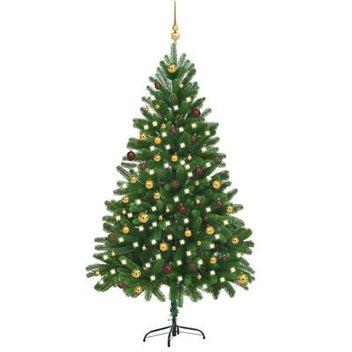 Tekojoulukuusi LED-valoilla ja palloilla vihreä 210cm