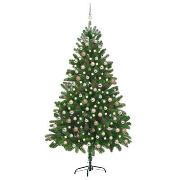Tekojoulukuusi LED-valoilla ja palloilla vihreä 210cm