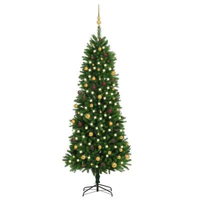 Konstgjord julgran med LED-lampor och julgranskulor, grön, 240 cm