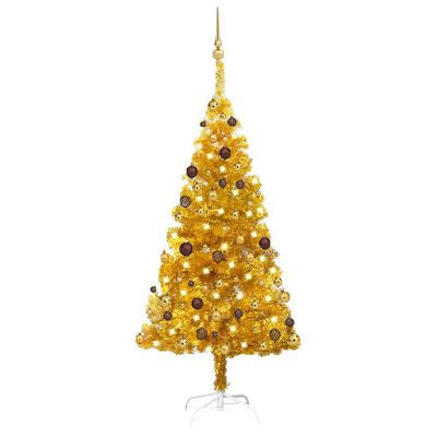 Julgran med LED-lampor och kulor, guld, 150 cm