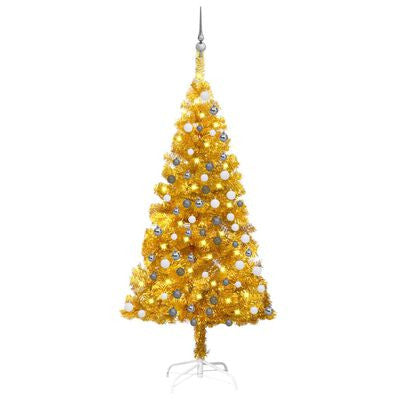 Julgran med LED-lampor och kulor, guld, 150 cm