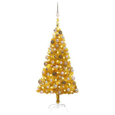 Julgran med LED-lampor och kulor, guld, 150 cm