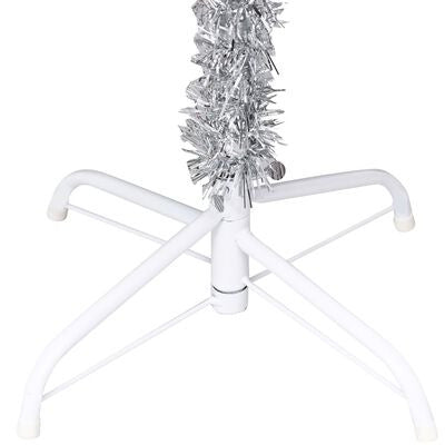 Silverfärgad julgran med LED-lampor och julgranskulor, 150 cm