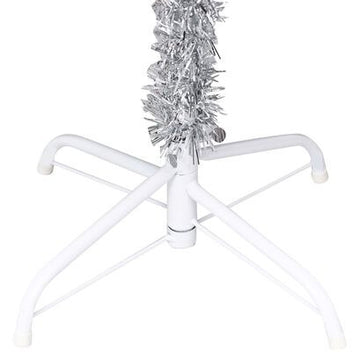 Silverfärgad julgran med LED-lampor och julgranskulor, 150 cm