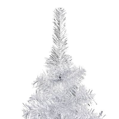 Silverfärgad julgran med LED-lampor och julgranskulor, 150 cm