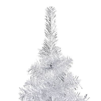 Silverfärgad julgran med LED-lampor och julgranskulor, 150 cm