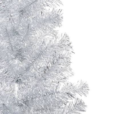 Silverfärgad julgran med LED-lampor och julgranskulor, 150 cm