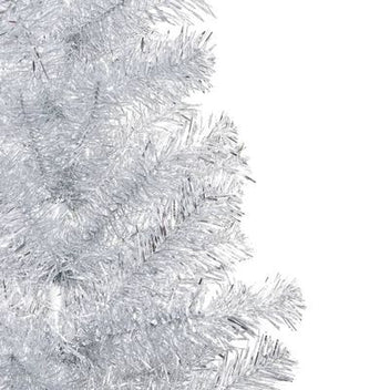Silverfärgad julgran med LED-lampor och julgranskulor, 150 cm