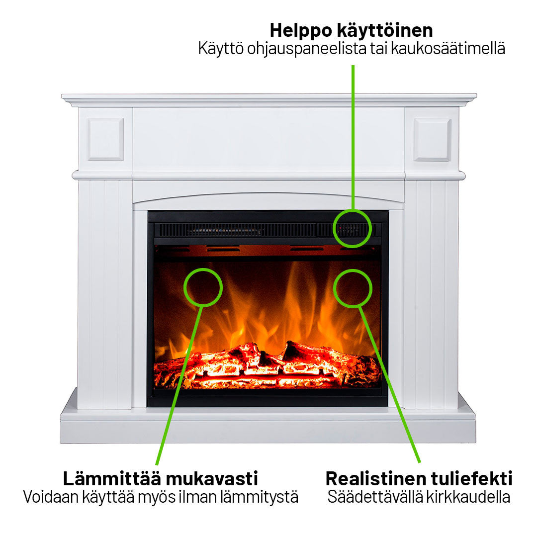 Elkamin Firenze 750/1500W – MDF-ram, fjärrkontroll, vit