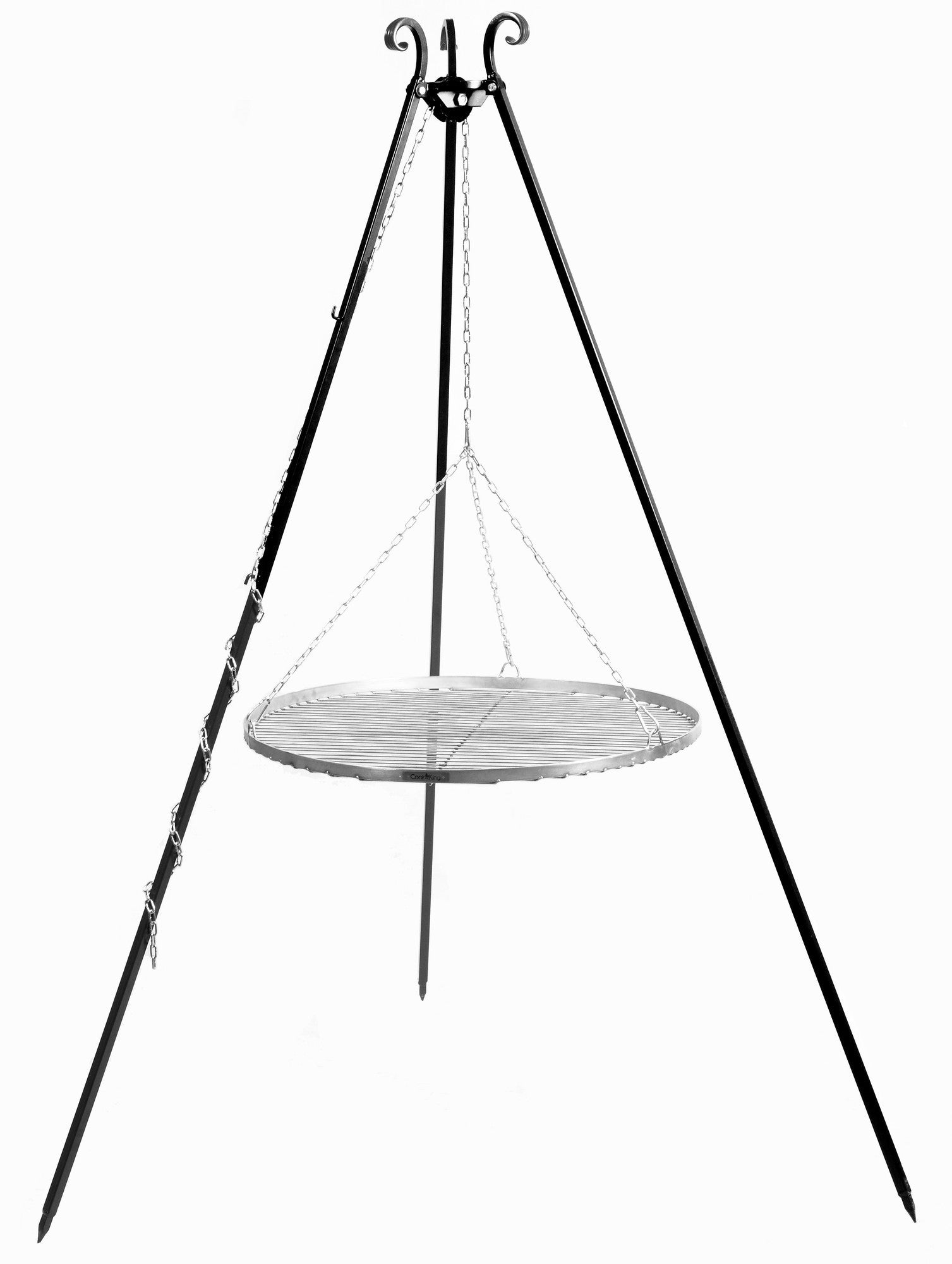 180 cm Tripod grilliteline + ruostumaton teräs grilliritilä, 4 eri ritiläkokoa