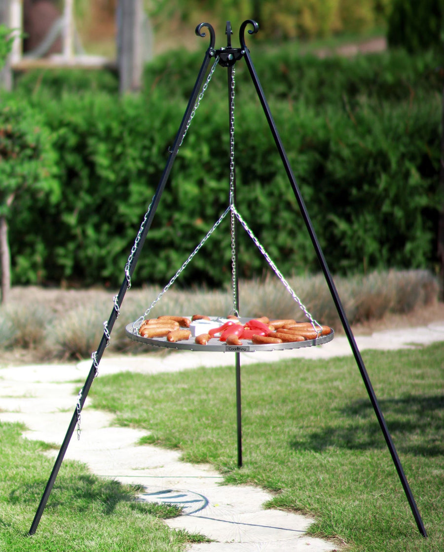 180 cm Tripod grilliteline + ruostumaton teräs grilliritilä, 4 eri ritiläkokoa