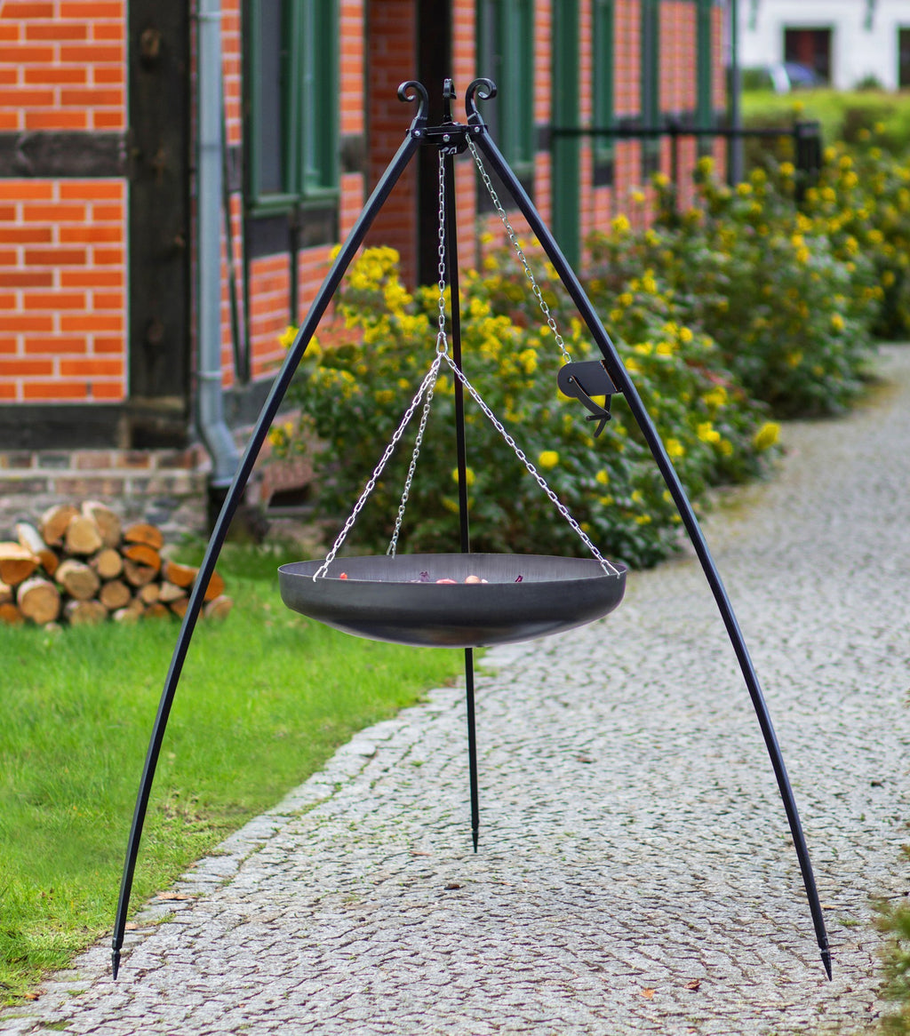 200 cm stålgrillgaller med vinsch + wokpanna, 2 olika storlekar