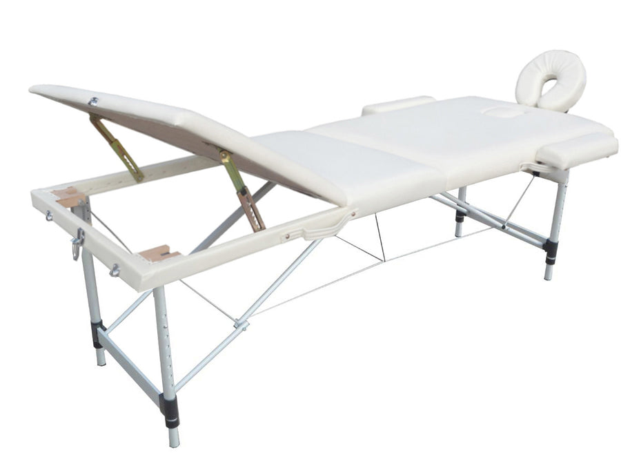 Massagebänk 195 x 70 cm, vit – 3 zoner, 225 kg, aluminiumram