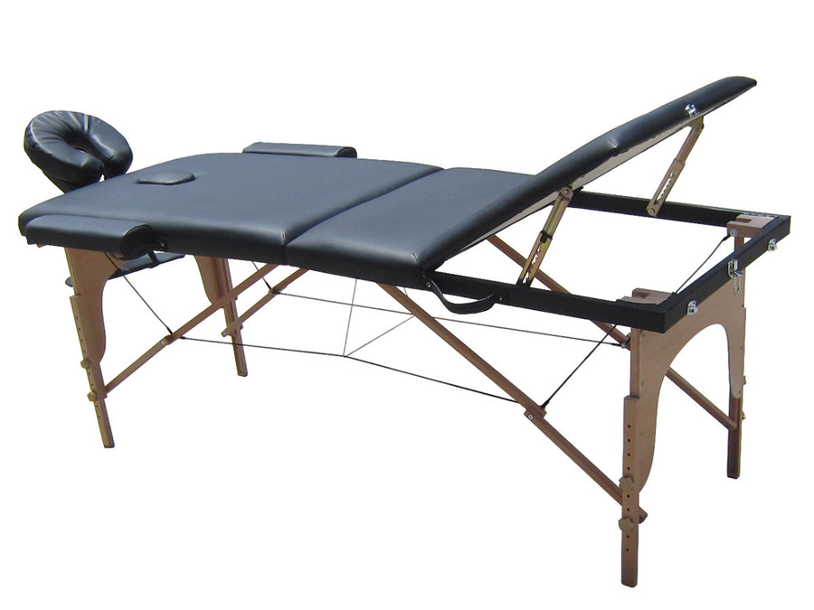 Massagebänk 195 x 70 cm, svart – 3 zoner, ca 215 kg, träram