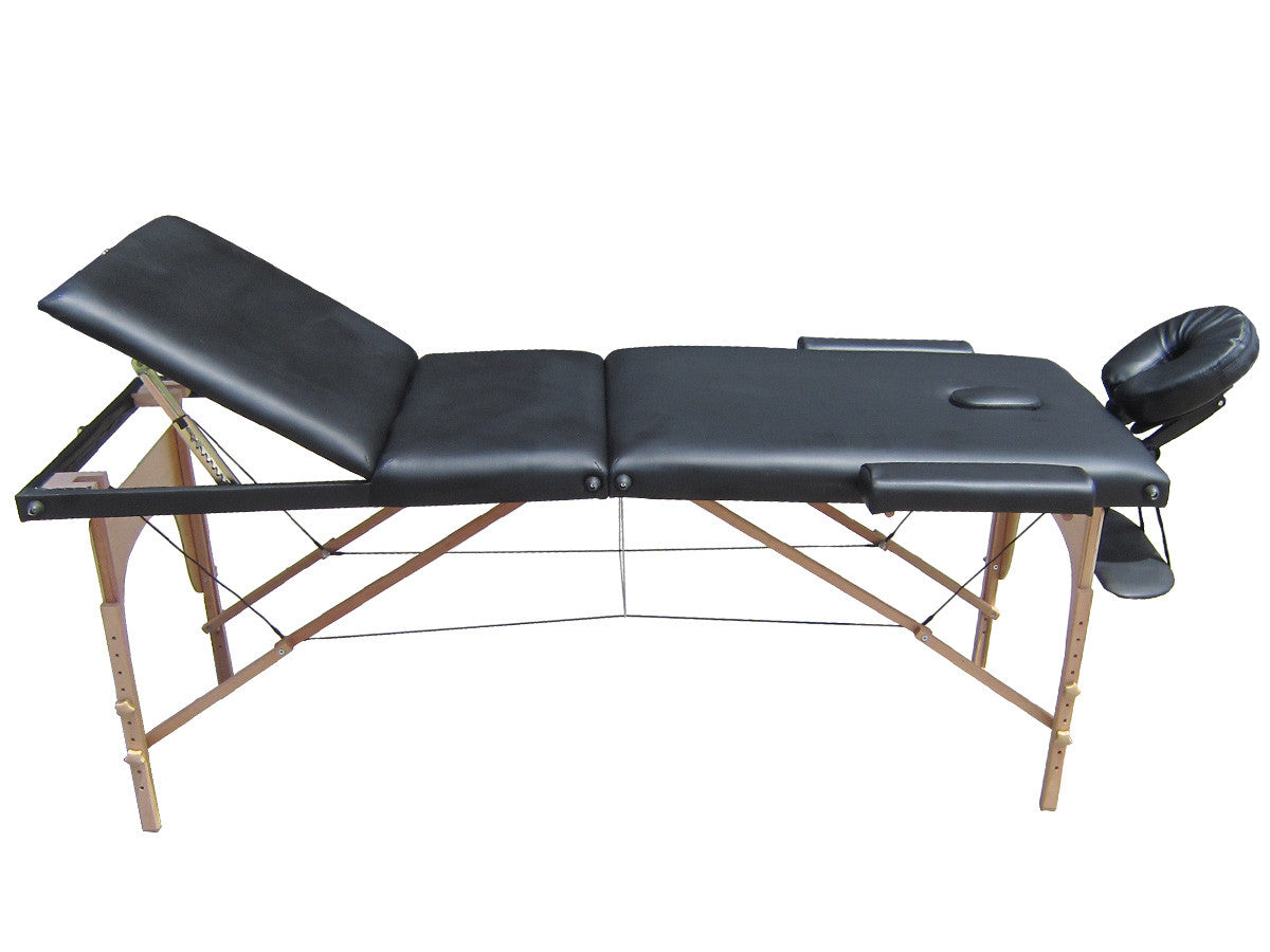 Massagebänk 195 x 70 cm, svart – 3 zoner, ca 215 kg, träram