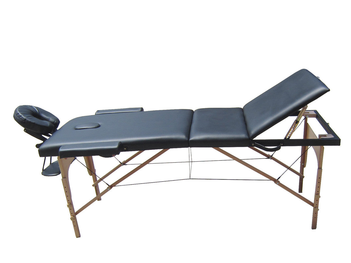 Massagebänk 195 x 70 cm, svart – 3 zoner, ca 215 kg, träram