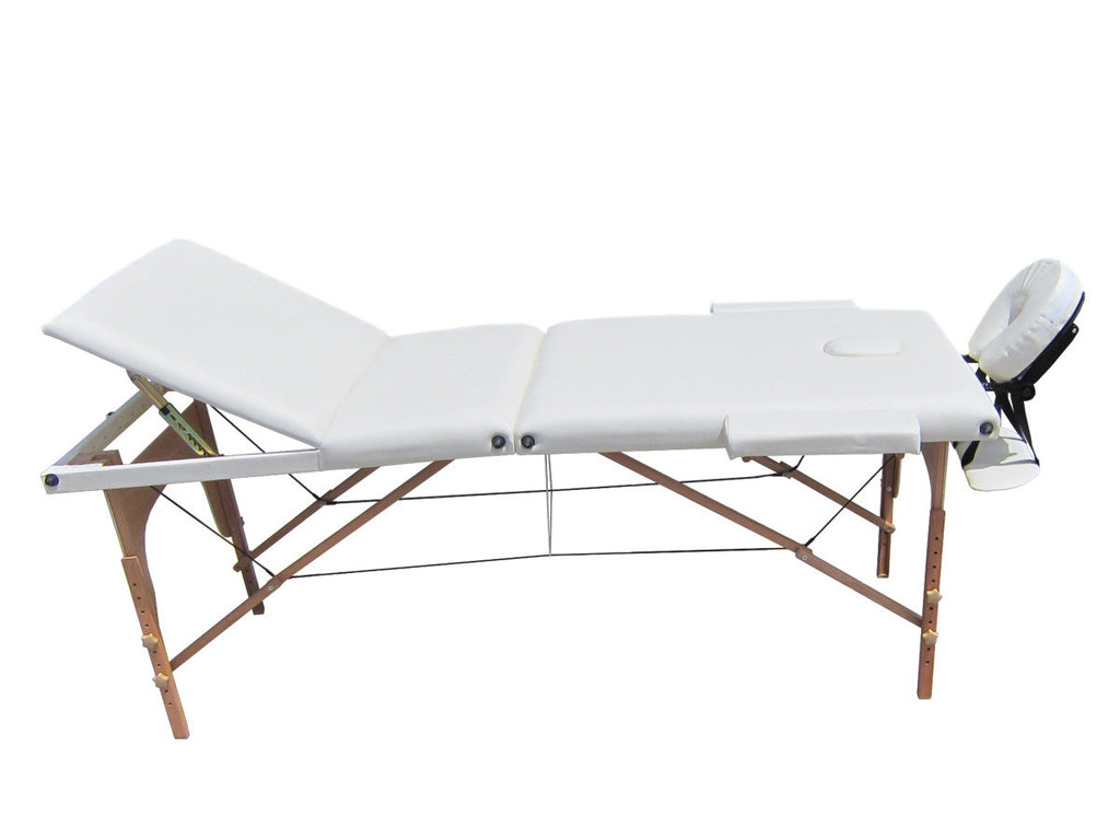 POHJOLAN URHEILUTARVIKE Taitettava Matkahierontapöytä 3V Puinen, 195x68cm, Valkoinen