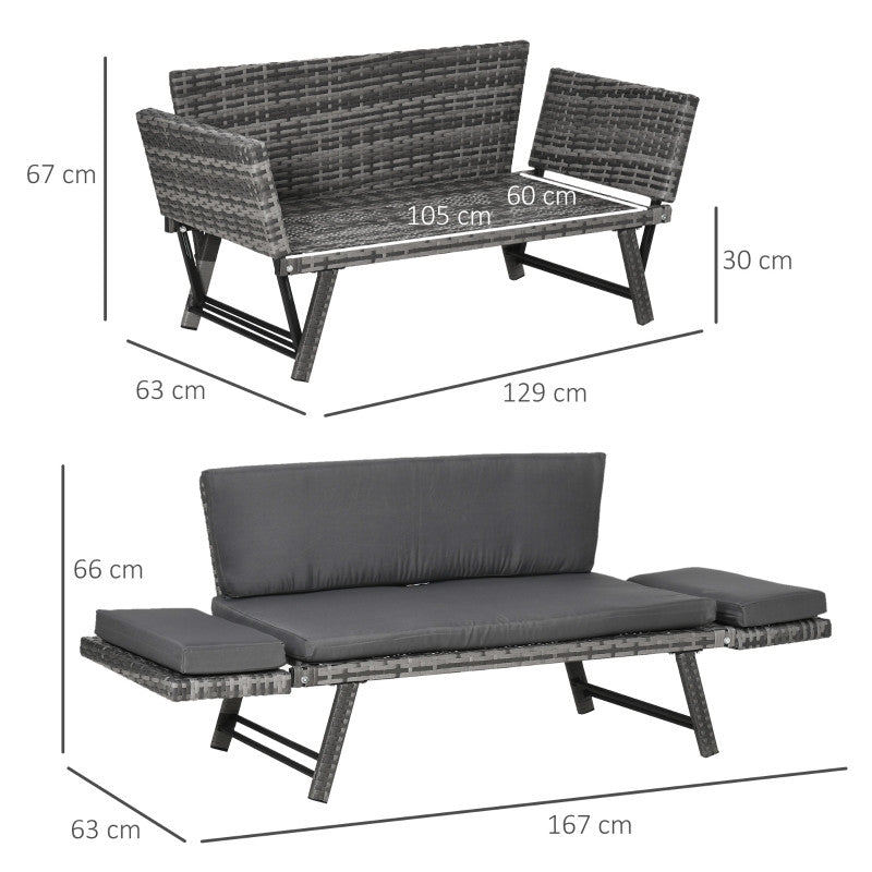 Utomhussoffa med 2 sittplatser och fällbara armstöd, grå
