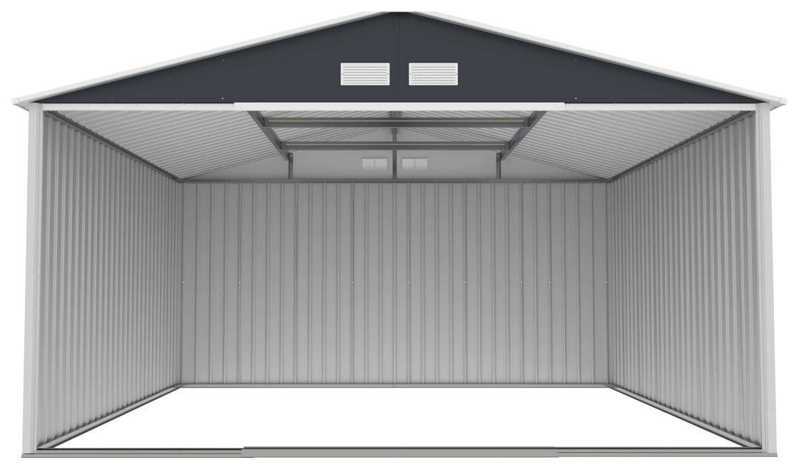 Pihavaja 10,85 m² – 138 cm liukuovet, sinkitty teräs, sokkeli, harmaa