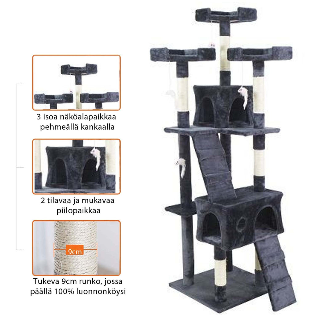 POHJOLAN LEMMIKKITARVIKE Kissan kiipeily-/raapimispuu 170 cm, Vaalean Harmaa