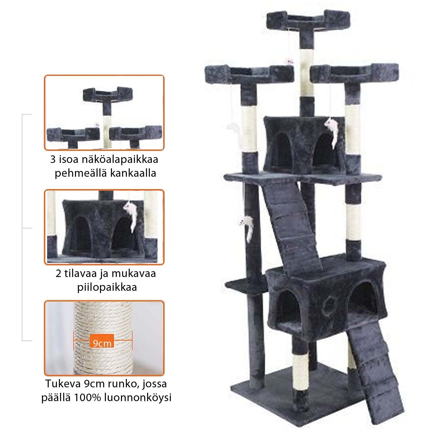 POHJOLAN LEMMIKKITARVIKE Kissan kiipeily-/raapimispuu 170 cm, Vaalean Harmaa