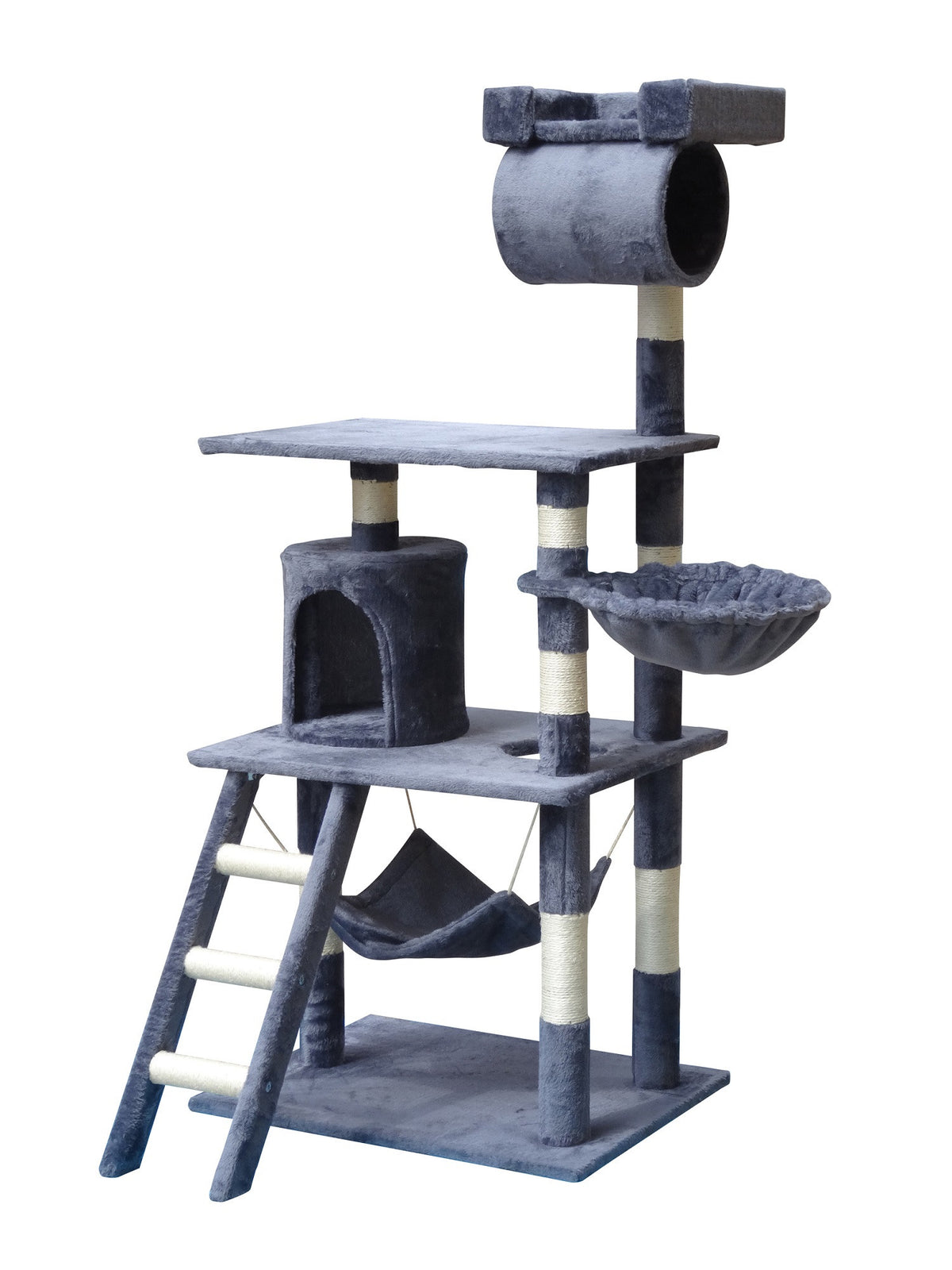 Kattklätterträd 141 cm – 5 nivåer, grotta, 61 x 50 cm
