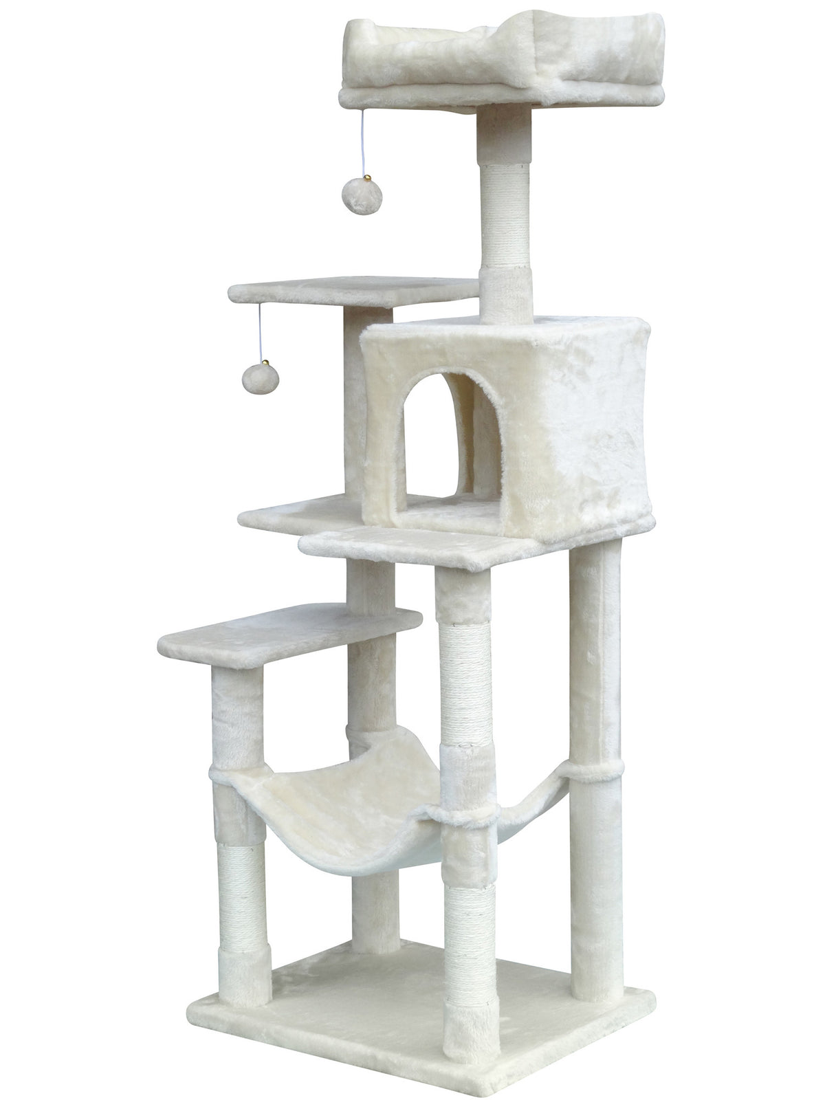 Kattklösbräda 143 cm – hus, övre bädd, sisalstolpar, beige
