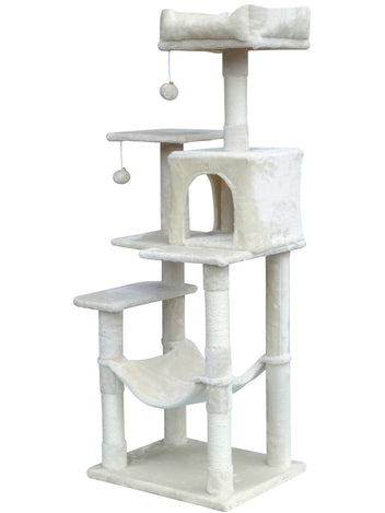 Kattklösbräda 143 cm – hus, övre bädd, sisalstolpar, beige