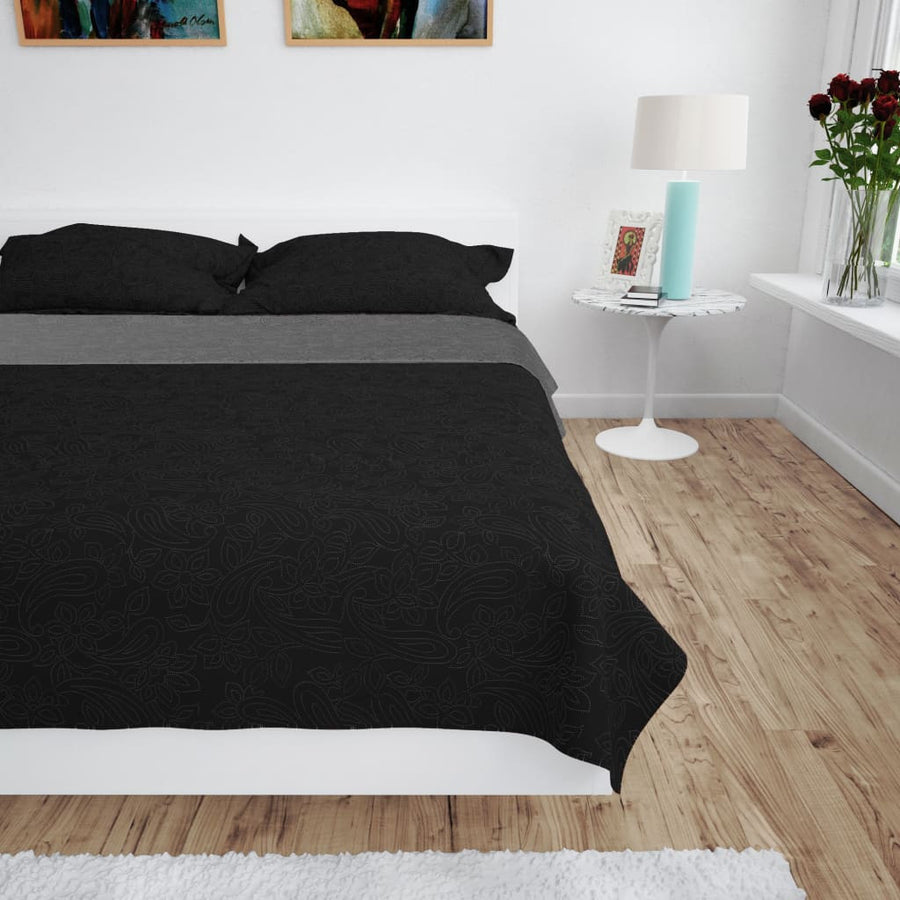 Dubbelsidig quiltad överkast 230x260 cm grå och svart