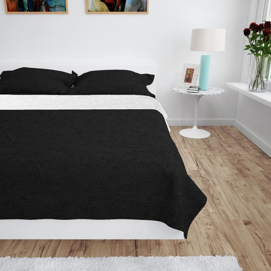 Dubbelsidig quiltad överkast 220x240 cm svart och vitt