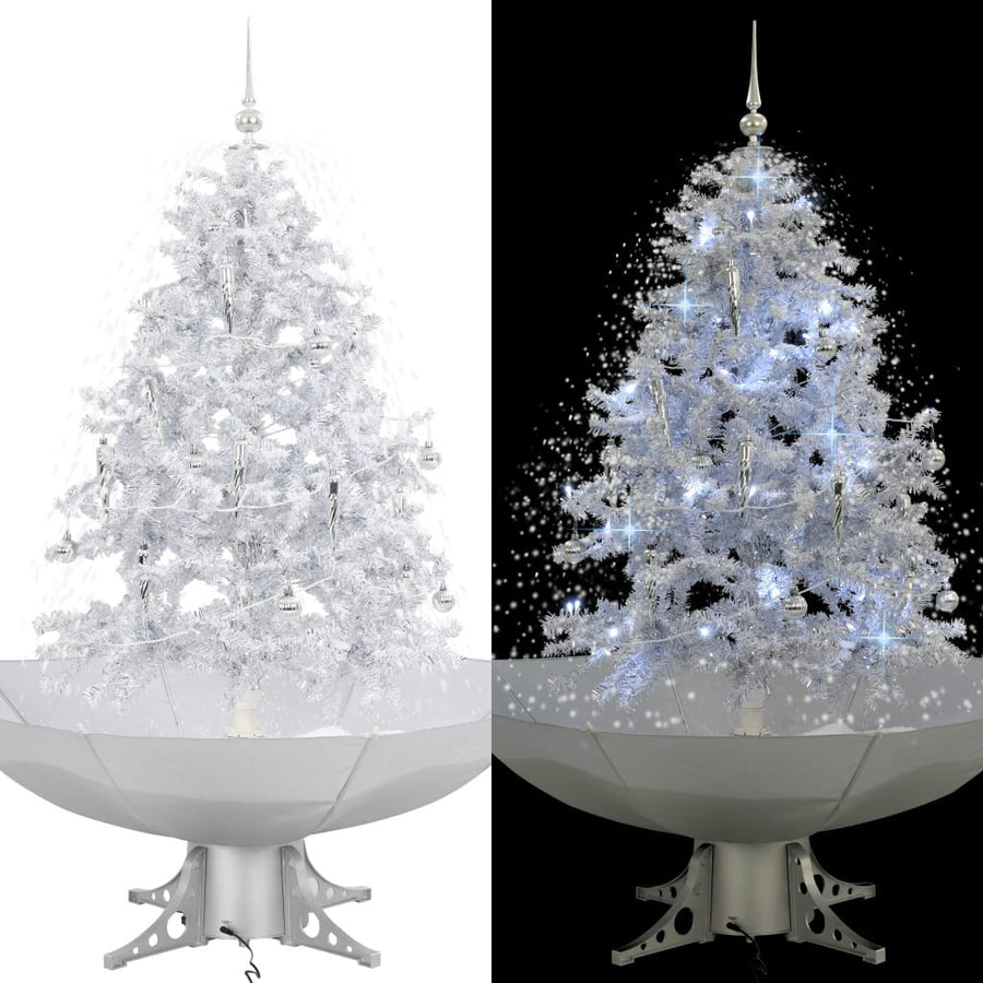 Snötäckt julgran med paraplyfot, vit, 140 cm