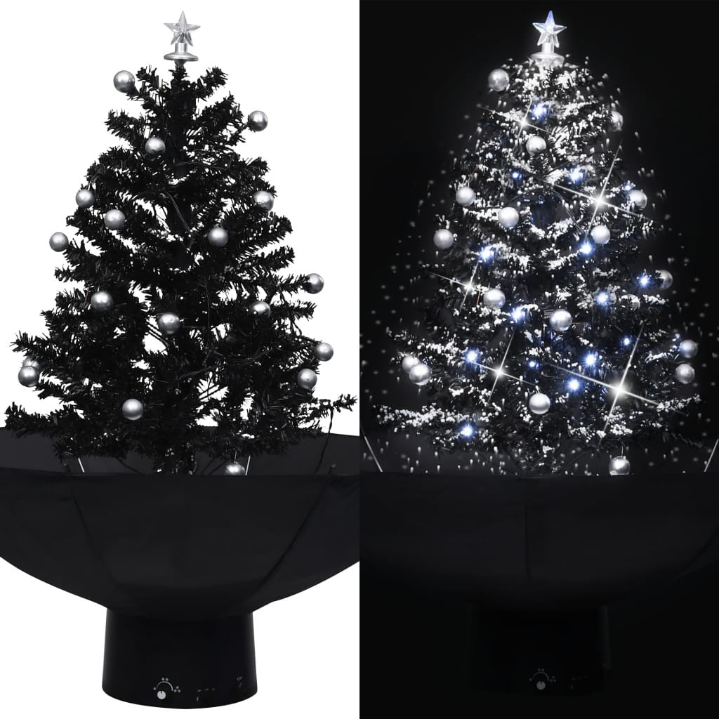 Snötäckt julgran med svart 75 cm PVC-paraplyfot