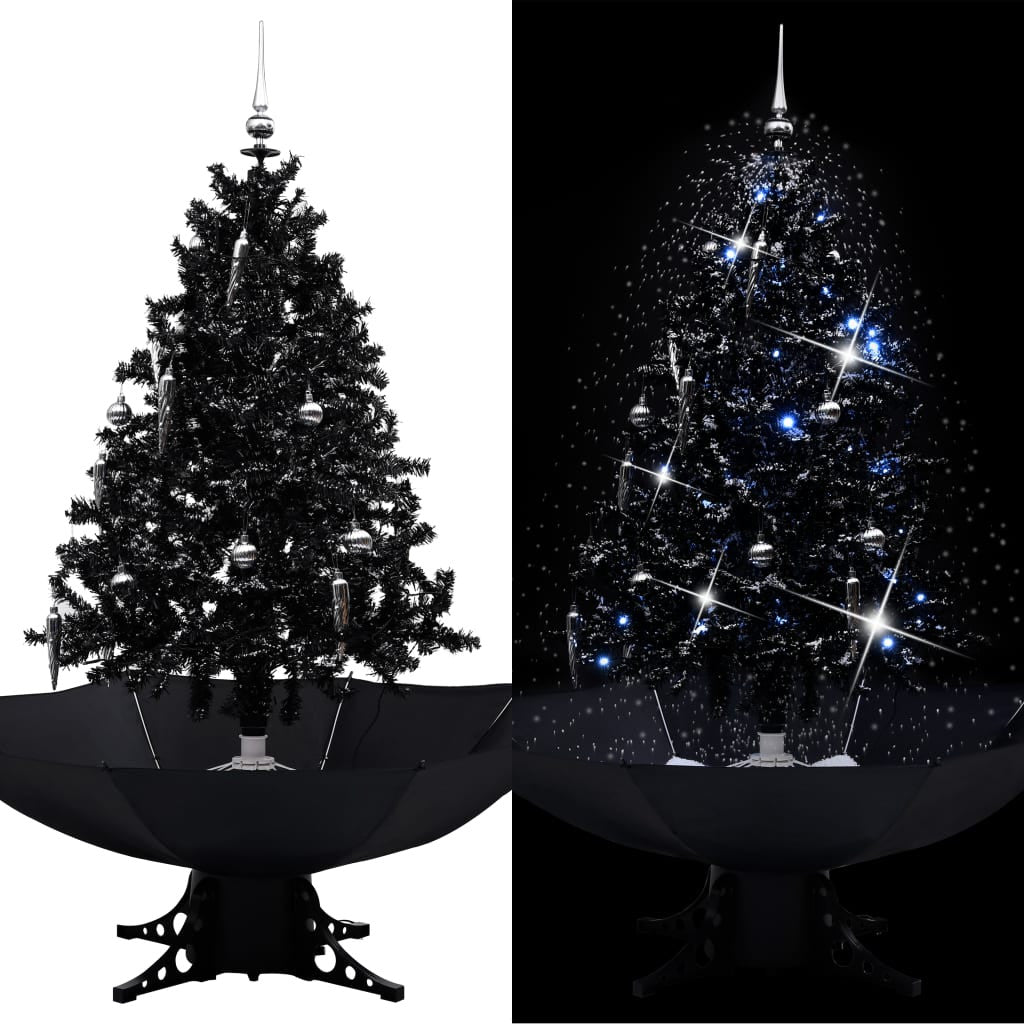 Snötäckt julgran med svart 140 cm PVC-paraplyfot