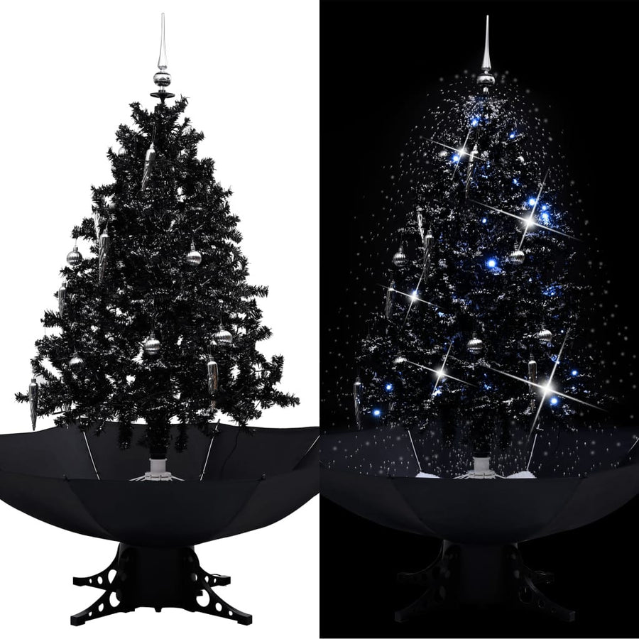 Snötäckt julgran med svart 140 cm PVC-paraplyfot
