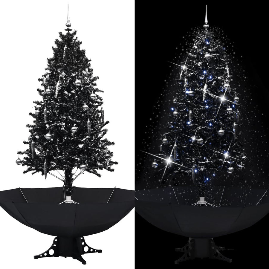 Snötäckt julgran med paraplyfot, svart, 190 cm PVC