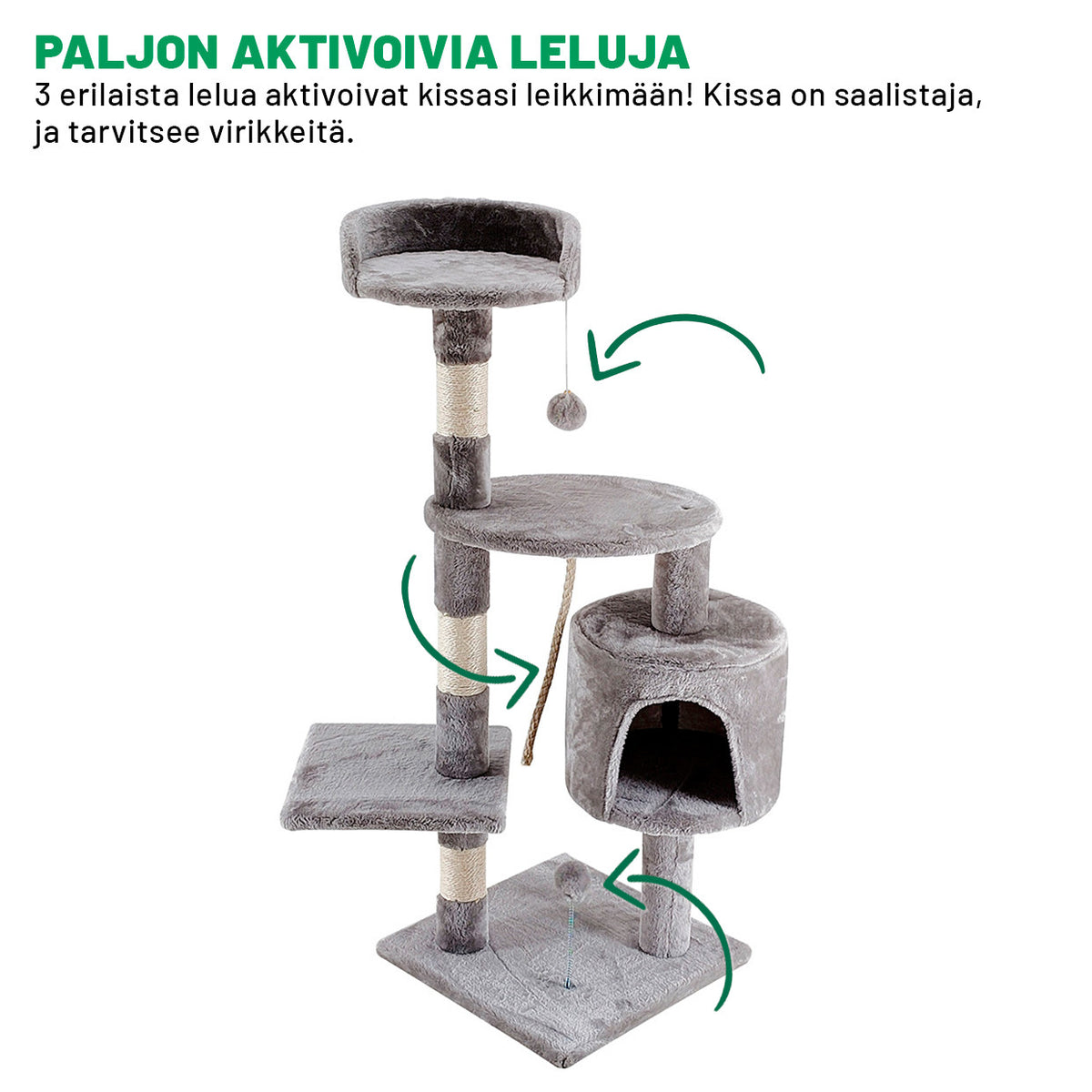 Kissan kiipeilypuu 112 cm – 3 tasoa, luola, 40 x 40 cm
