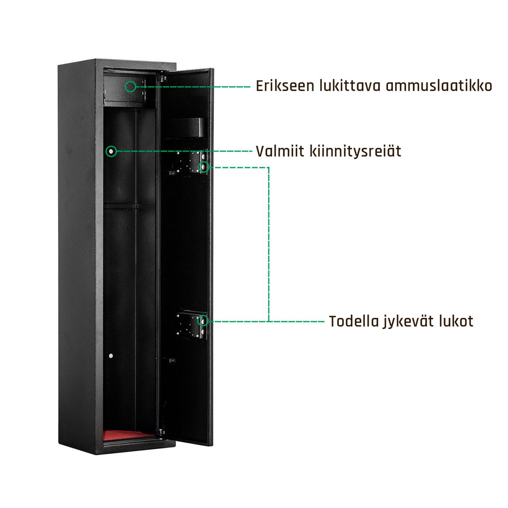 POHJOLAN URHEILUTARVIKE Asekaappi 5 Aseelle 145x35x25cm, Musta