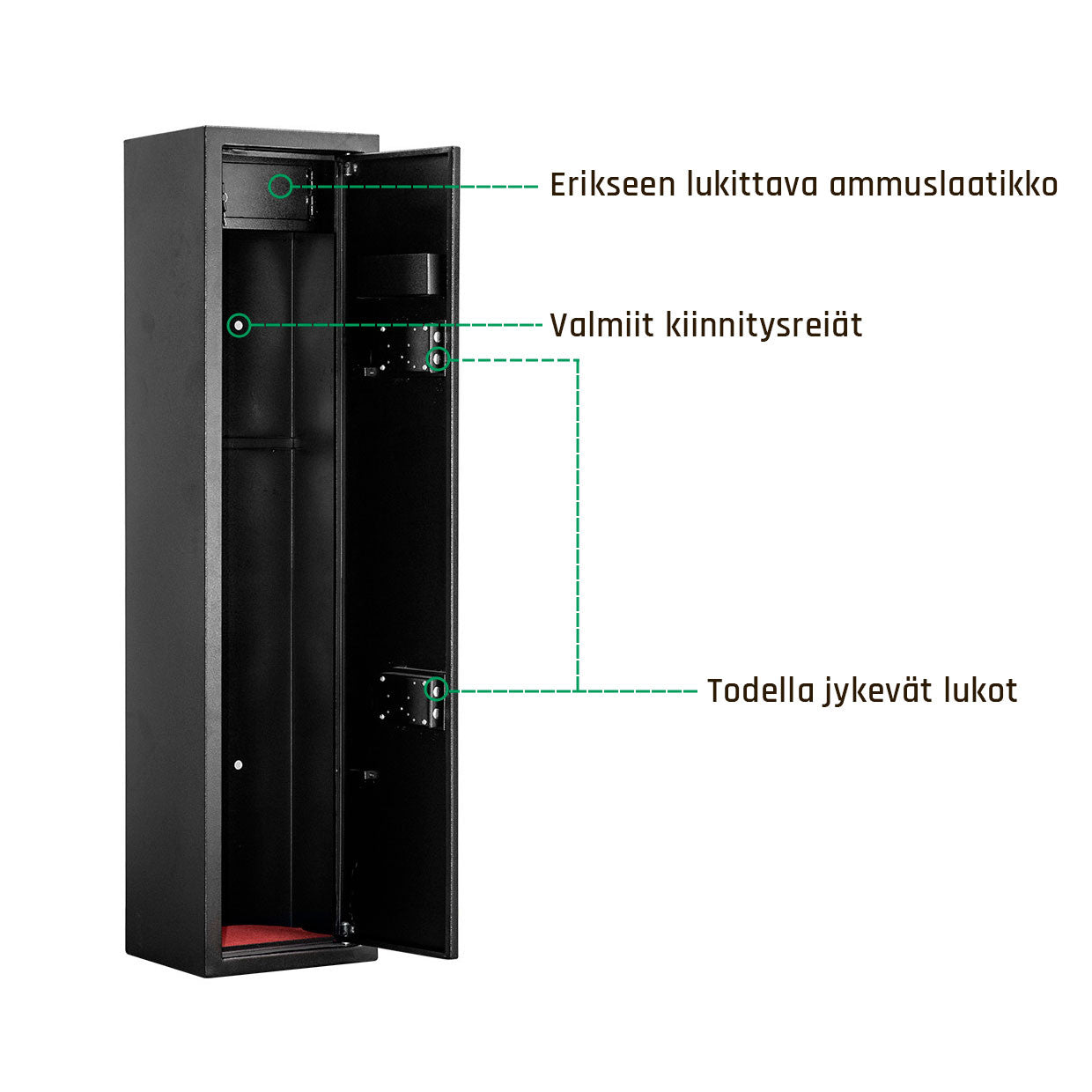 POHJOLAN URHEILUTARVIKE Asekaappi 5 Aseelle 145x35x25cm, Musta