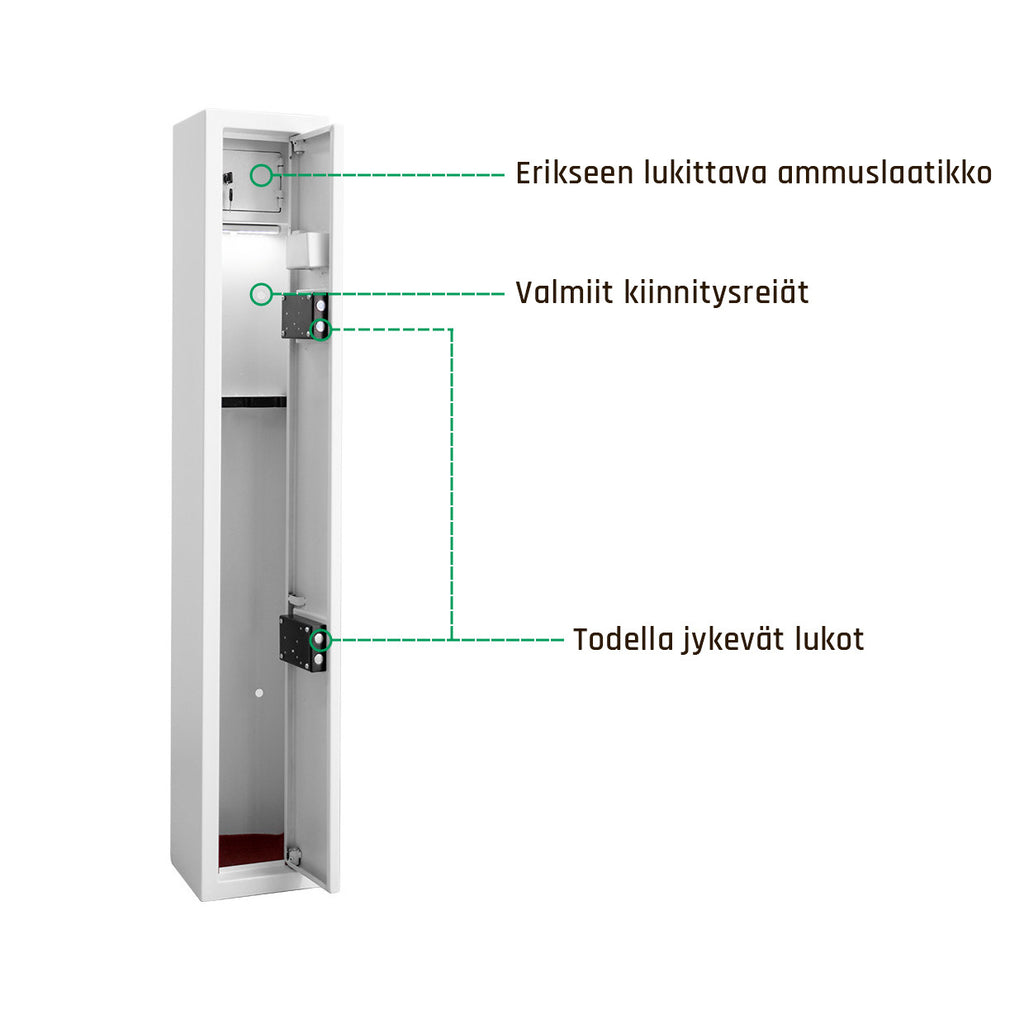 POHJOLAN URHEILUTARVIKE Asekaappi 3 Aseelle 145x24.5x20.5cm, Valkoinen