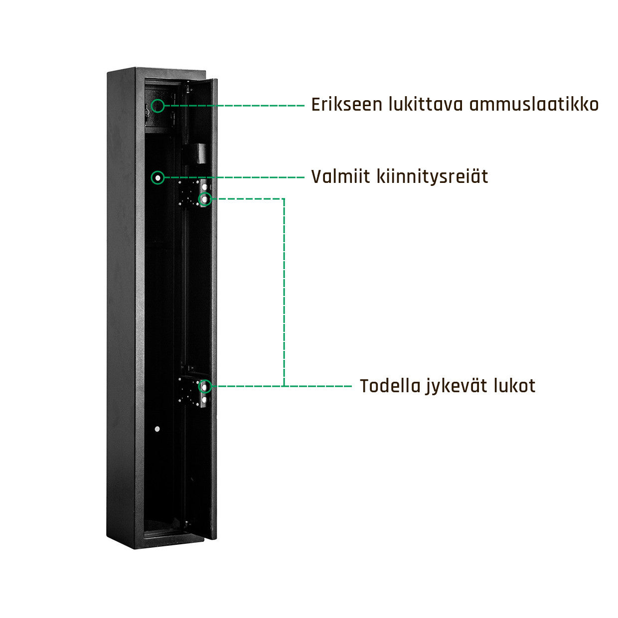 POHJOLAN URHEILUTARVIKE Asekaappi 3 Aseelle 145x24.5x20.5cm, Musta