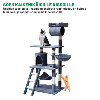 Kattklätterträd 141 cm – 5 nivåer, grotta, 61 x 50 cm