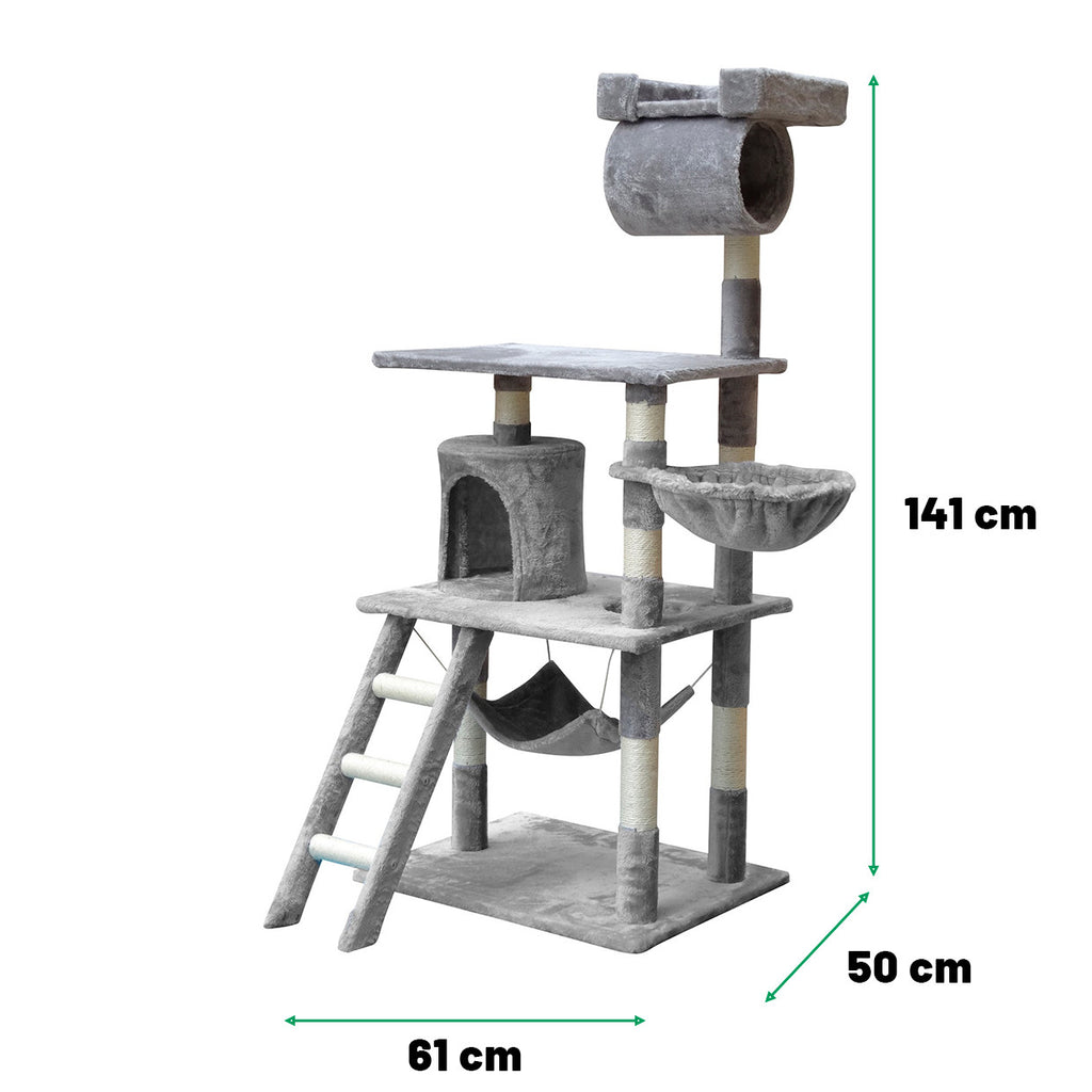 POHJOLAN LEMMIKKITARVIKE Kissan kiipeily-/raapimispuu 141cm, Vaalean Harmaa