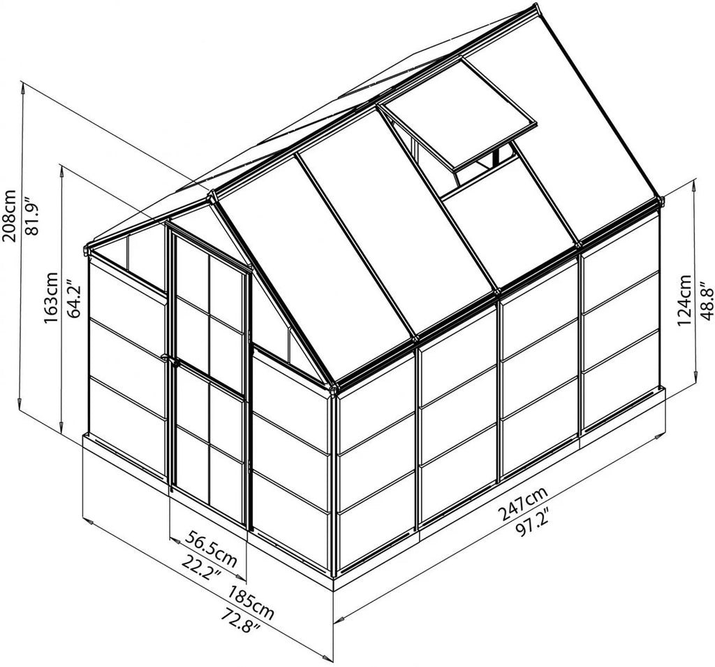 Palram – Canopia | HYBRID Kasvihuone + sokkeli 4,6m2, Harmaa