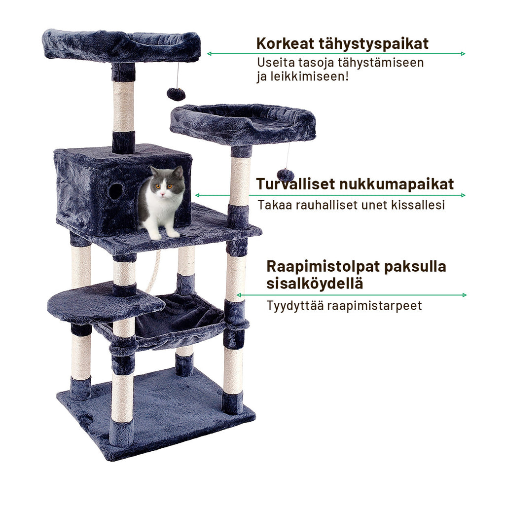 POHJOLAN LEMMIKKITARVIKE Kissan kiipeily-/raapimispuu 143 cm, tumman harmaa