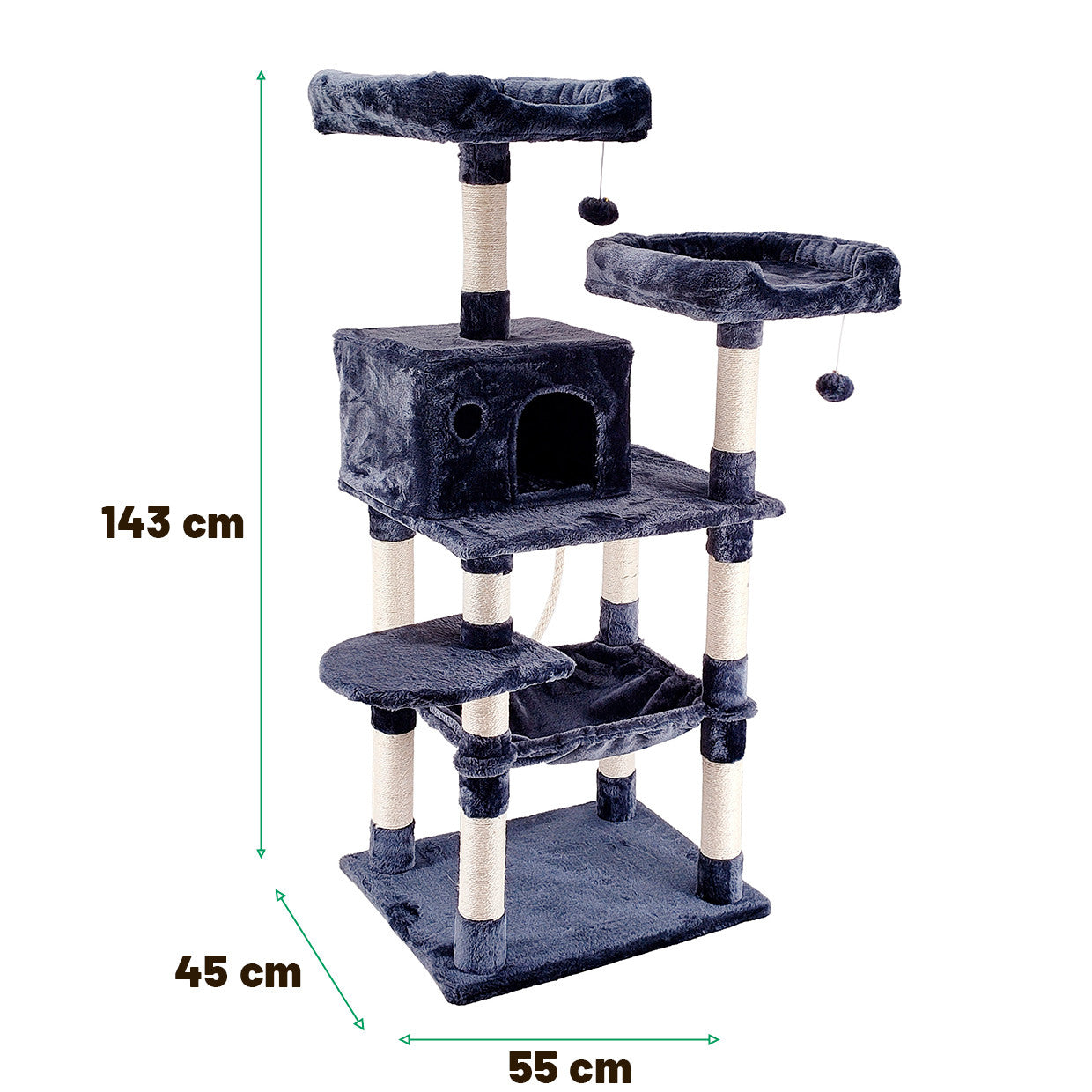 POHJOLAN LEMMIKKITARVIKE Kissan kiipeily-/raapimispuu 143 cm, tumman harmaa