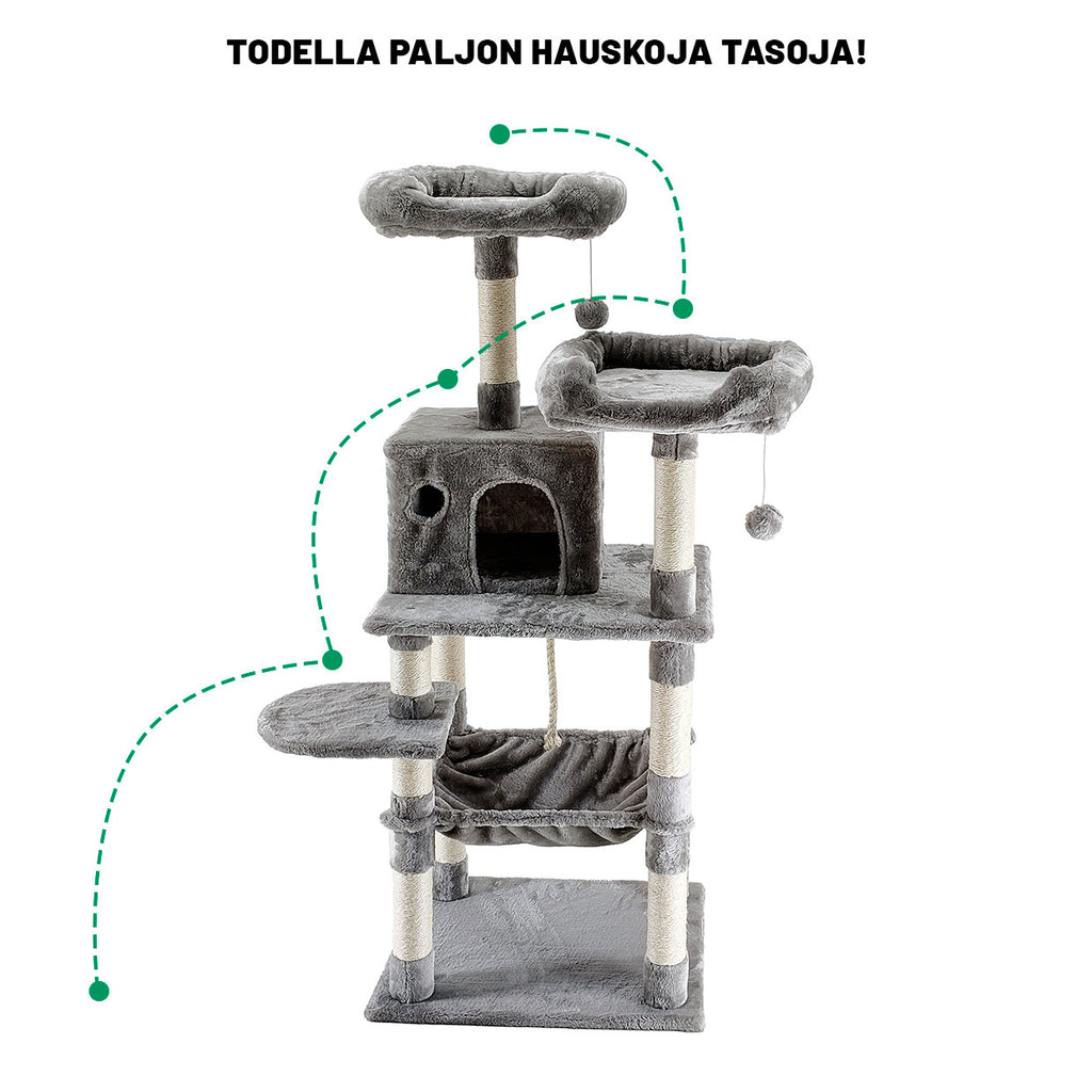 POHJOLAN LEMMIKKITARVIKE Kissan kiipeily-/raapimispuu 143 cm, vaalean harmaa