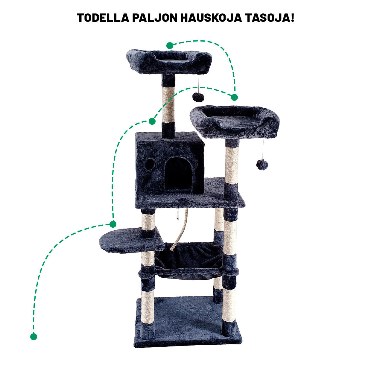 POHJOLAN LEMMIKKITARVIKE Kissan kiipeily-/raapimispuu 143 cm, tumman harmaa